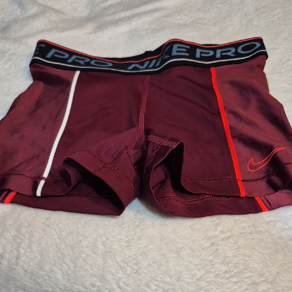 Nike Maroon Compression Shorts with Red & White Trim Sz. S